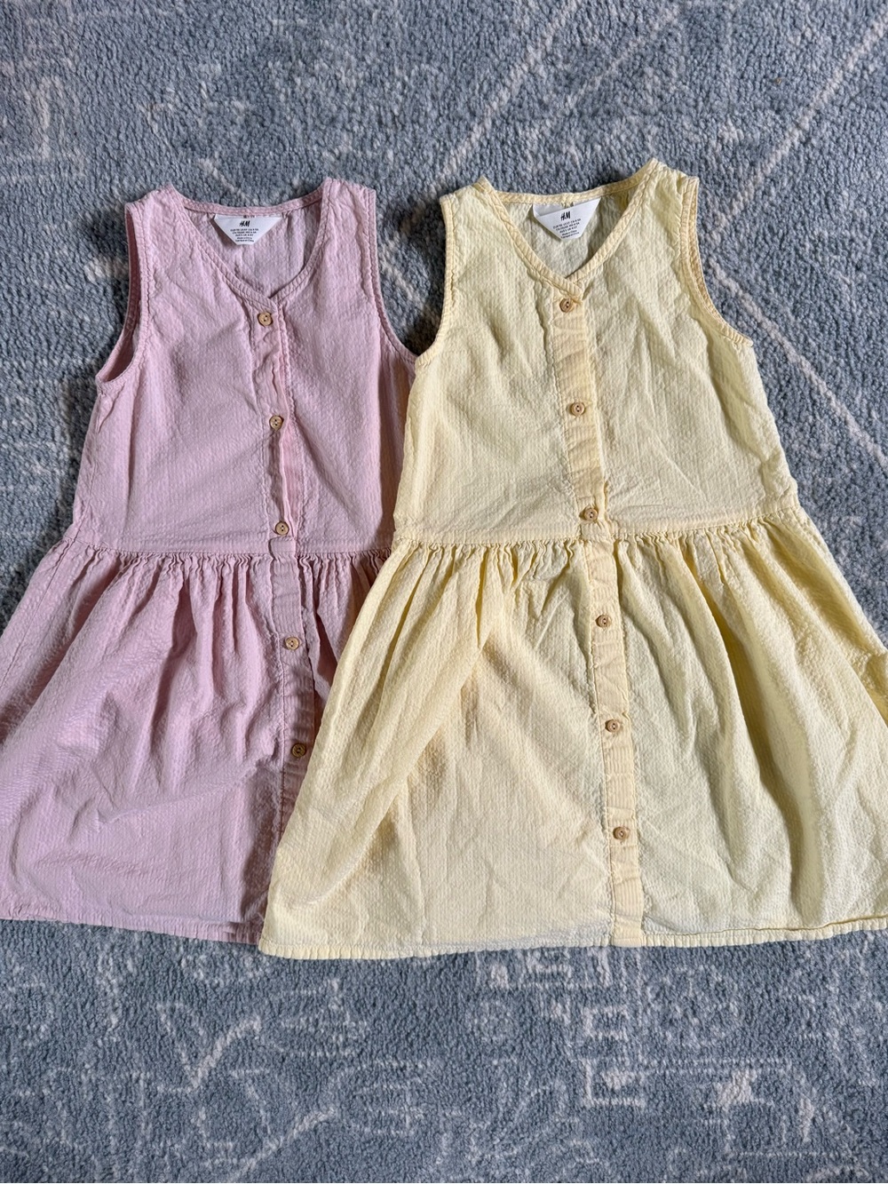 H&M Girls Set of 2 Button-Front Sleeveless Dress in Pink and Yellow